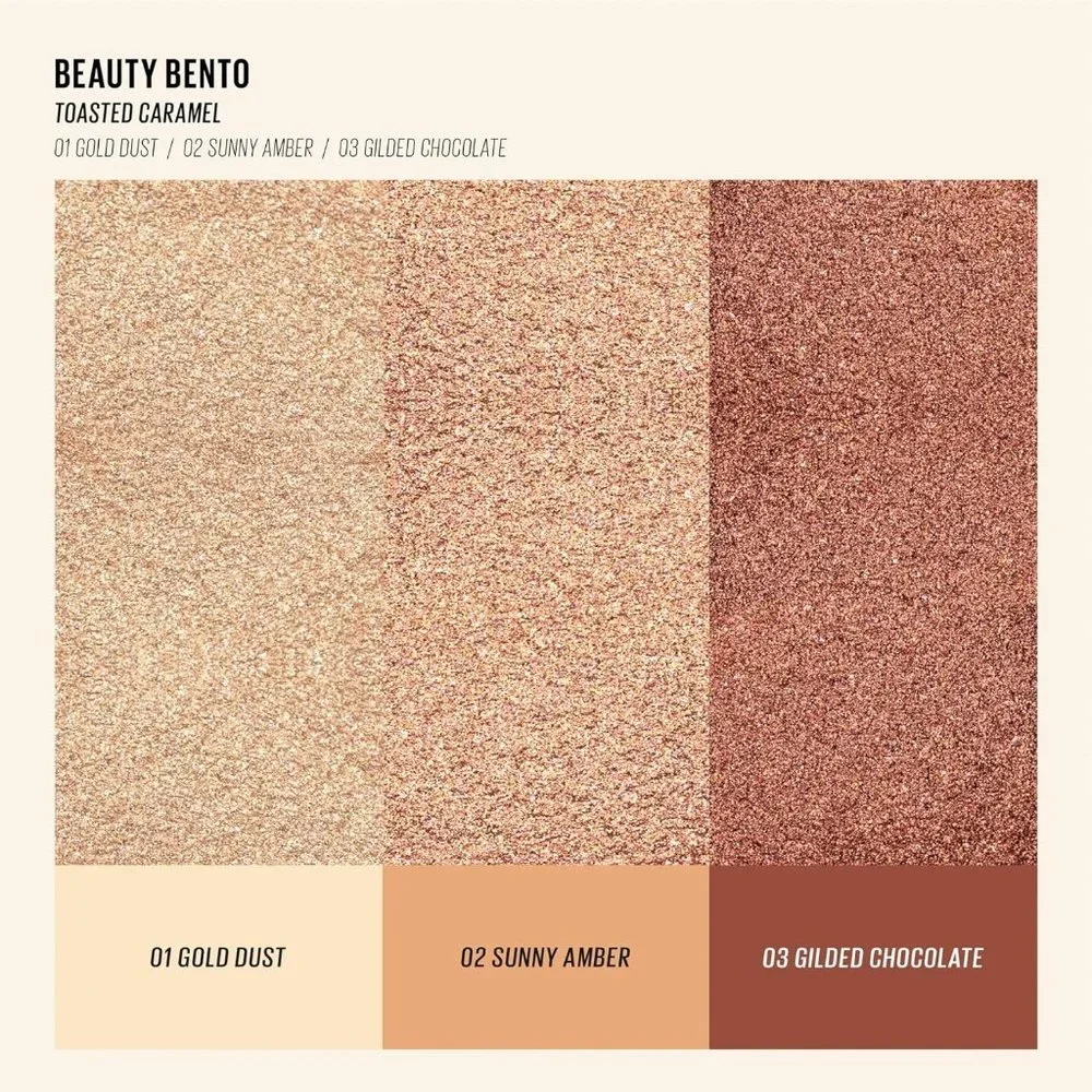 NEW Kaja Beauty Bento Bouncy Shimmer Eyeshadow Trio‎ Bronze Tones Neutral Travel